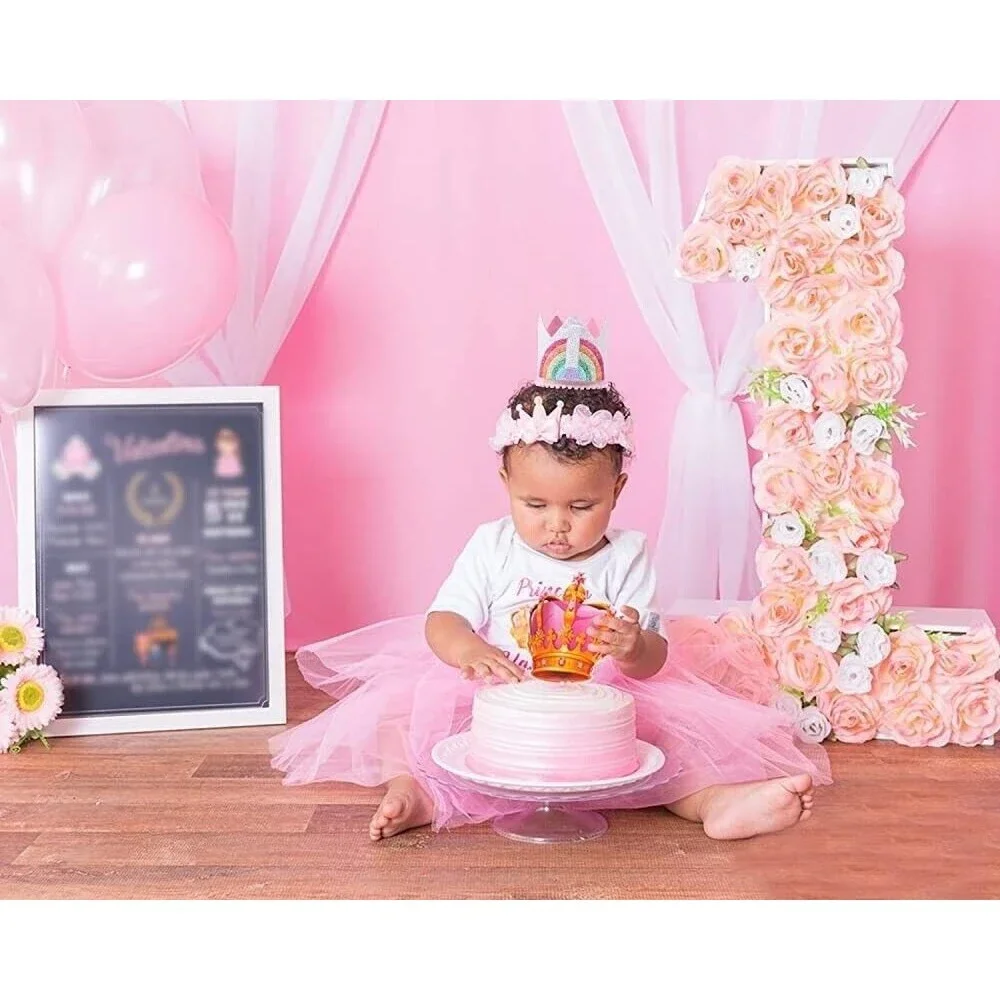 Baby Girl 1st First Birthday Felt Rainbow Glitter Crown Princess Unicorn Party